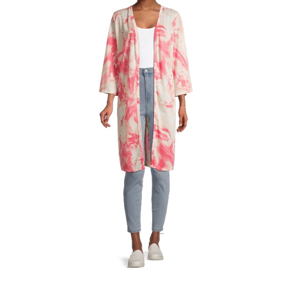 LMT: SWIM New York Laundry 3/4 Sleeve Open Front Kimono-Peach
